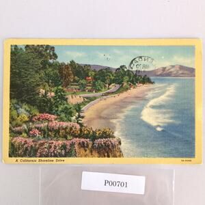 A Santa Barbara California Shoreline Drive 1940s Linen Postcard 1950 CA PC